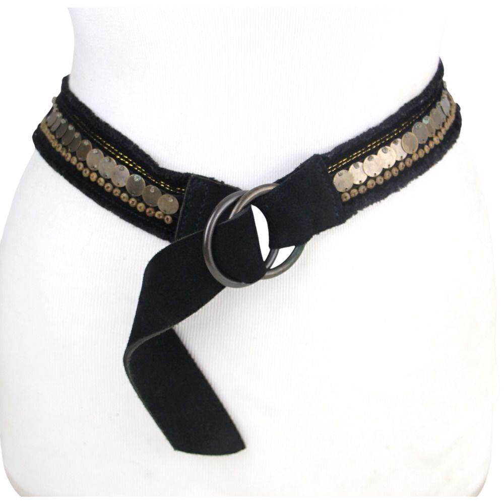 Gap BLACK SUEDE VELOUR 1 1/2"Wd SEQUIN DRESS CASUAL WOMEN'S BELT Sz S/M (I26
